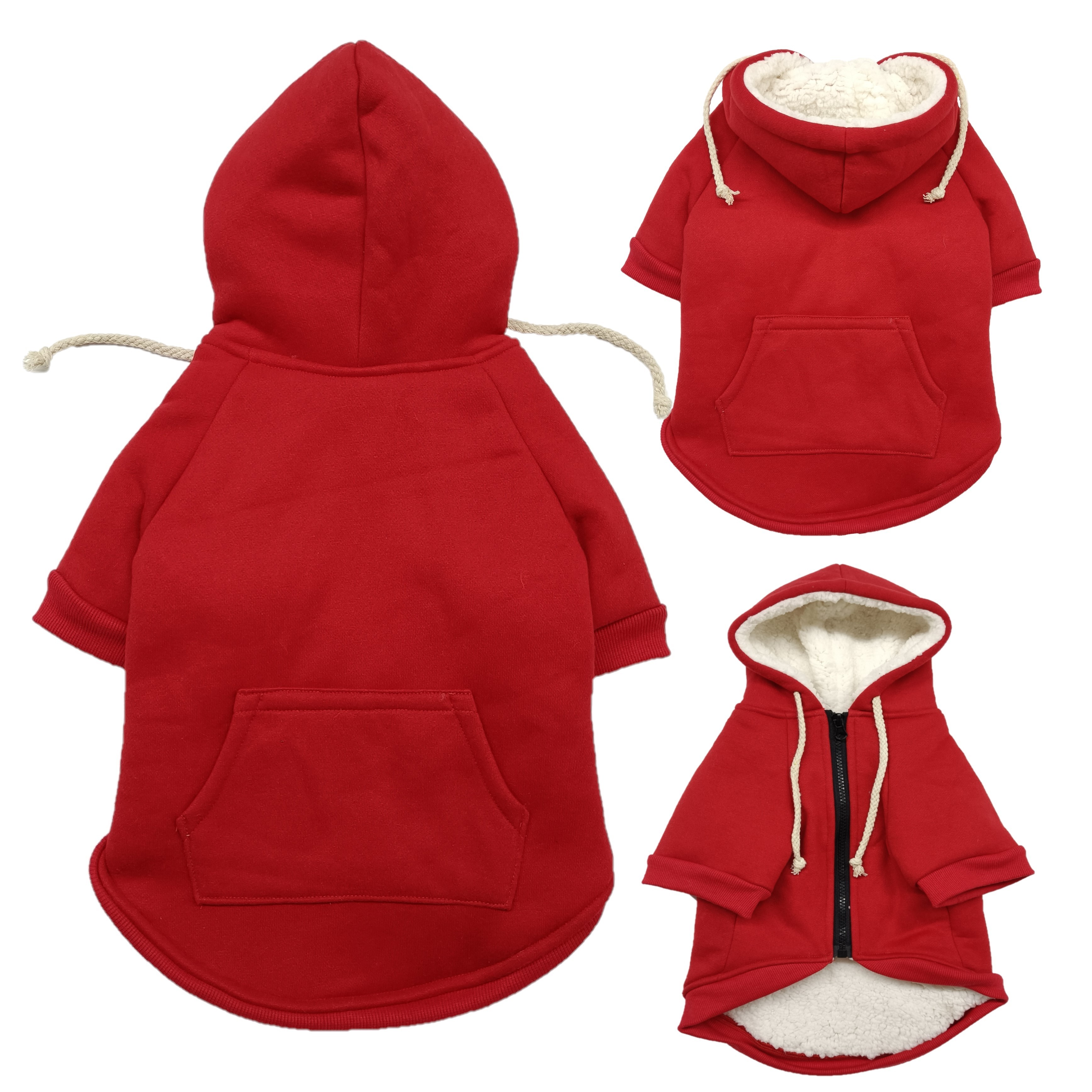 BOKHOUSE Pet Clothes Apparel Blank Dog and Cats Bulk Red Dog Hoodie with Zipper