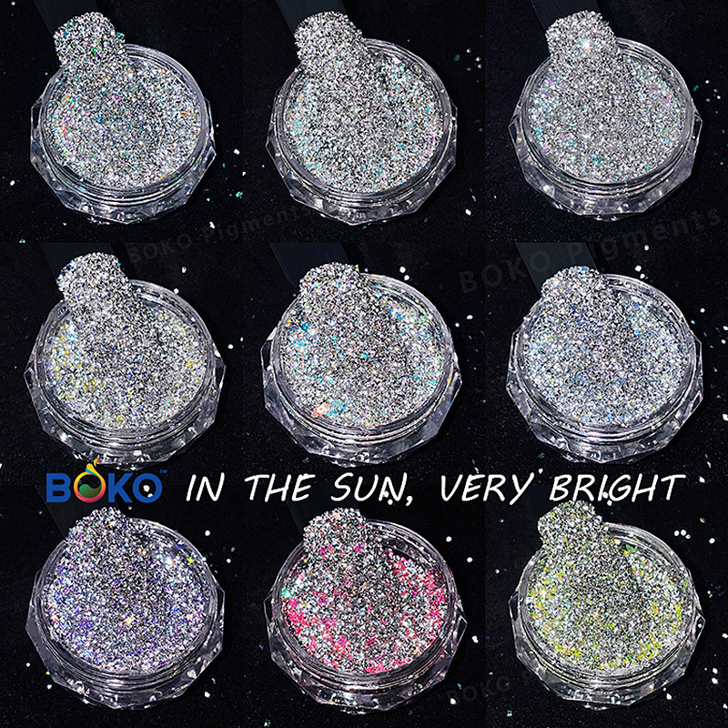 BOKO Reflective Nail Powder Glitter Sparkles Diamond Pigment Glitter Dust UV Gel Nail Art Decoration