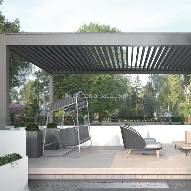 Modern Outdoor Motorized Bioclimatic Garden Gazebo Aluminium Louvered Arches Arbours Pergola with Zip Screen Outdoor Blinds