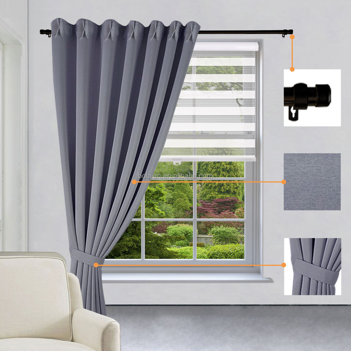 New Design Blackout Curtains and Window Blinds Combinations Free-Stop Combi Blinds Cordless Zebra Blinds Shades