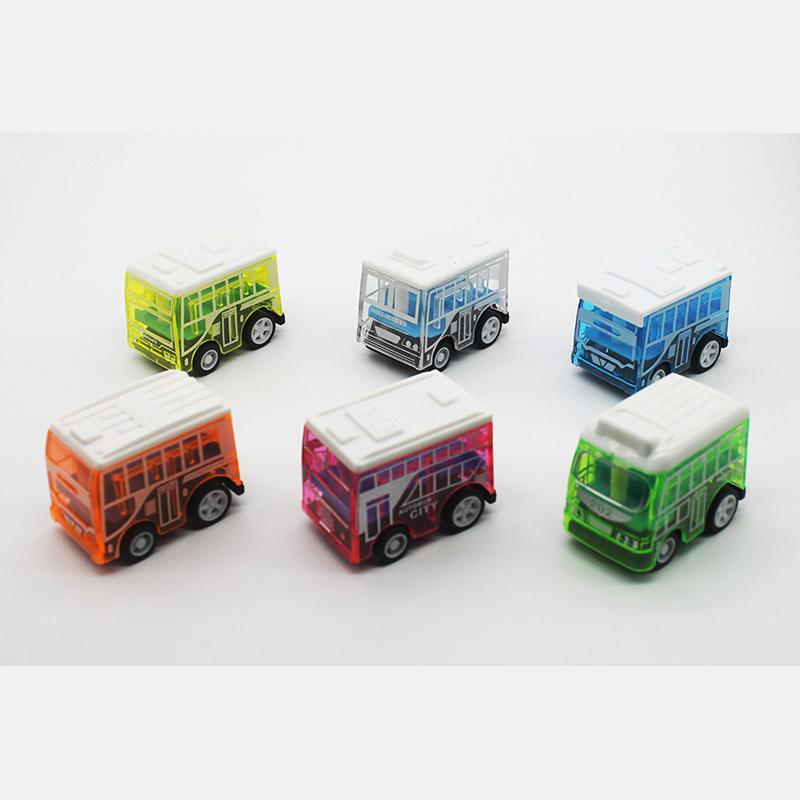 New Arrival Product Small Plastic Pull Back Transparent Bus Toys Cars Cheap Mini Pull Back Toy Bus For Kids