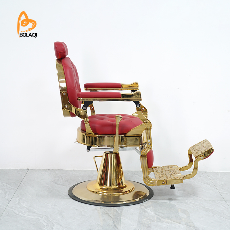 BOLAIQI Professional Hot Sale Red And Gold Barber Chairs Popular Aluminum Foldable Barber Chair