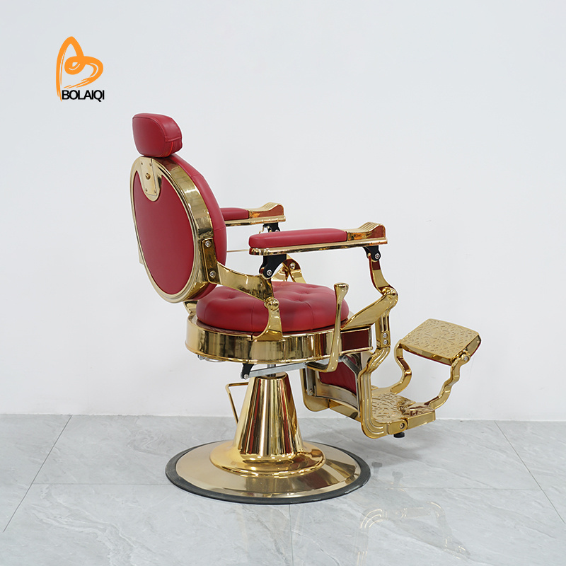 BOLAIQI Professional Hot Sale Red And Gold Barber Chairs Popular Aluminum Foldable Barber Chair