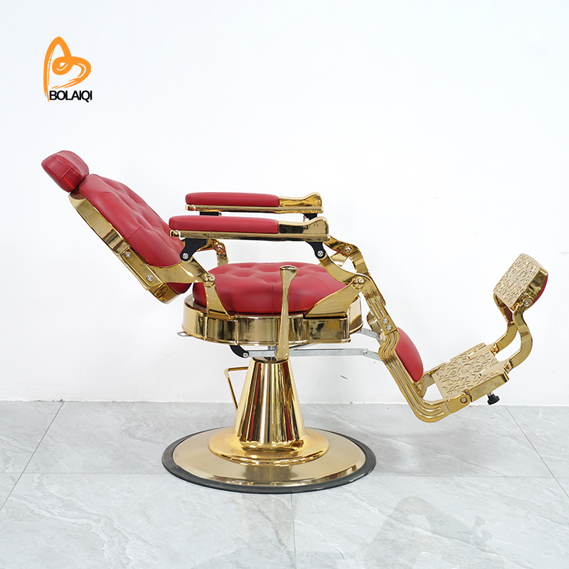 BOLAIQI Professional Hot Sale Red And Gold Barber Chairs Popular Aluminum Foldable Barber Chair