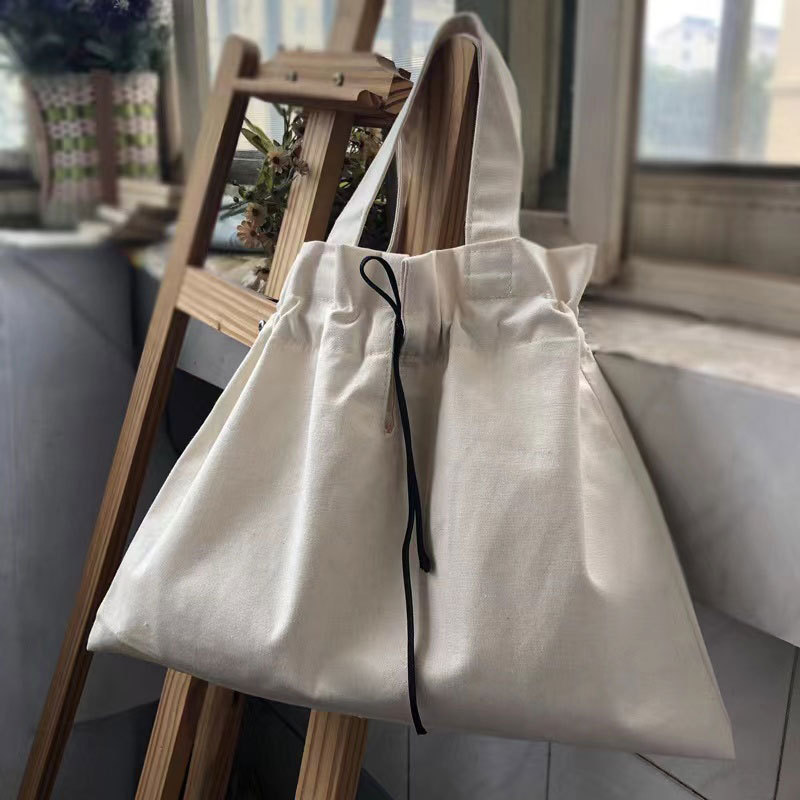 Wholesale Low MOQ Eco-friendly reusable nature custom logo print drawstring bag shopping tote bag canvas cotton bag backpack