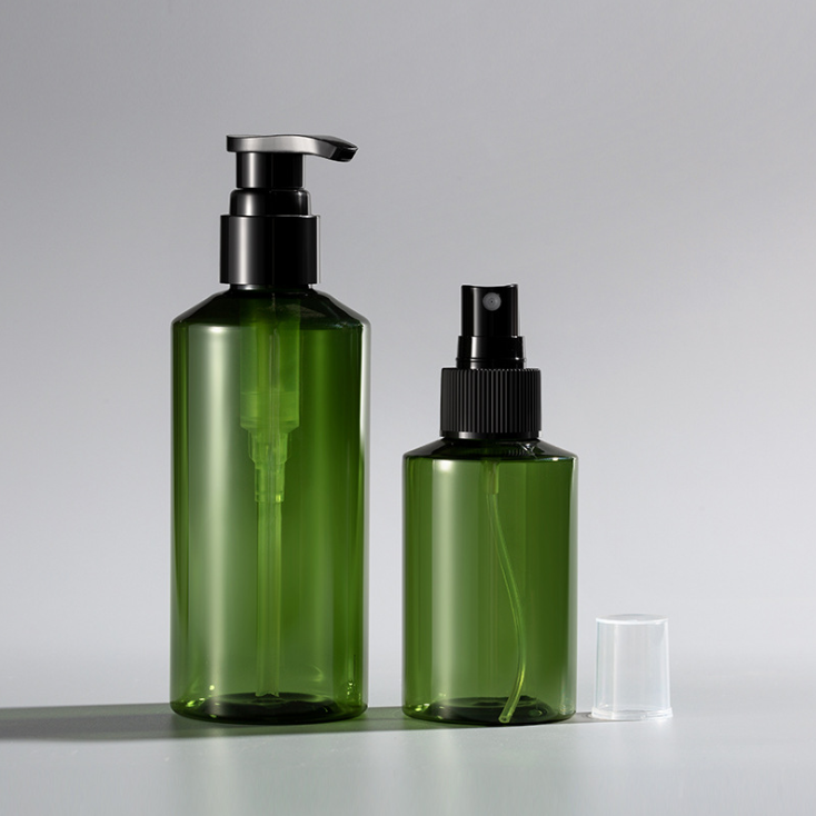 Wholesale 300ml 500ml Green Amber Double Heavy Walled Plastic Empty PET Shampoo Bottle with Lotion Pump Dispenser