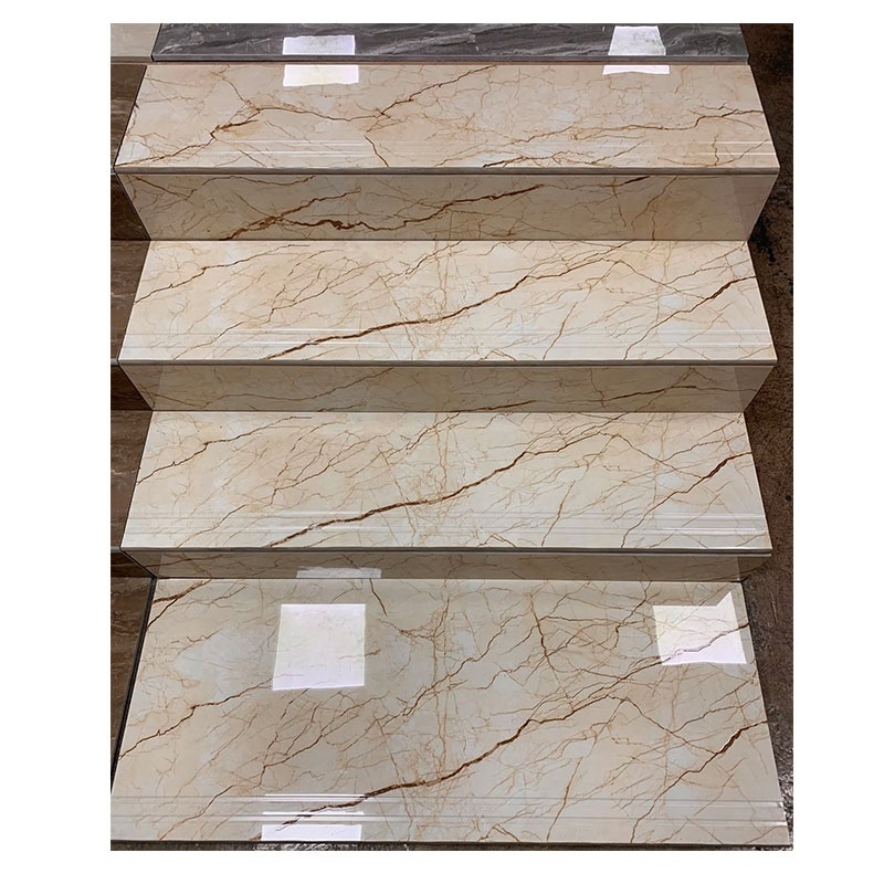 internal 470x1200 Non Slip Edge Original Groove Beige Marble Ceramic Stairs Nosing Step Tile