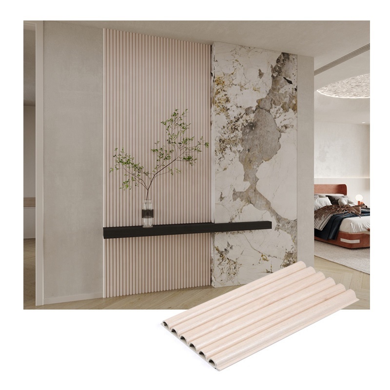 circle hollow timber look wpc indoor board bedroom corrugated board wooden slatted wainscoting panels cladding wall for hotel