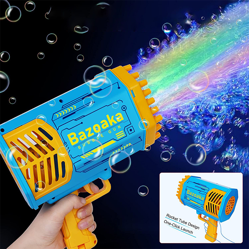 Outdoor 69 Holes Bubble Machine Toys Summer Automatic Soap Bubble Guns Toys Electrical Rocket Design Bazooka Bubble Gun