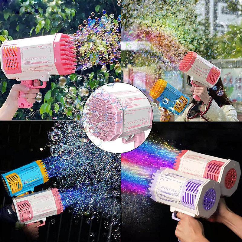 Outdoor 69 Holes Bubble Machine Toys Summer Automatic Soap Bubble Guns Toys Electrical Rocket Design Bazooka Bubble Gun