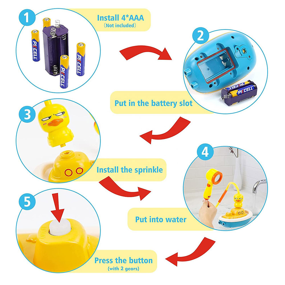 Wholesale Hot Selling Floating Bathtub Toys Sucker Electric Duck Shower Head Water Spray Duck Sprinkler Bath Toy For Kids