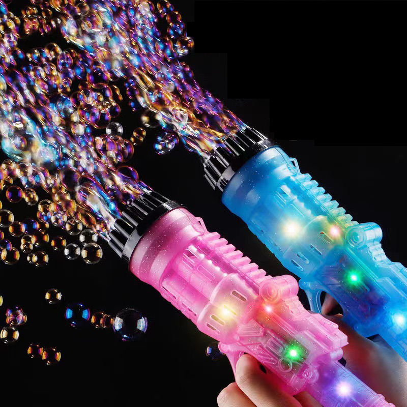 8 Holes Automatic Mega Bubble Gatling Gun 2024 Summer Outdoor Light Blowing Bubble Machine Toys Soap Bazooka Bubble Gun For Kids