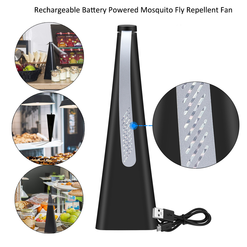 BolerGifts Patented Products BSCI Audited Factory Black Fly Fan USB Rechargeable Table Guard Fly Fan for Food