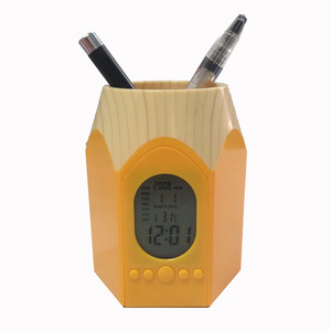 BSCI  ISO9001 Multi Function Charming Pencil Shaped Tip Electronic Pen Holder With Calendar And Alarm Clock