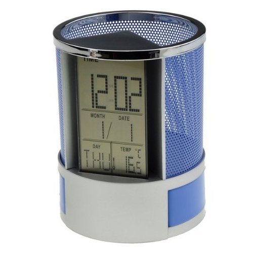 ISO9001 ISO14001 BSCI Audited Digital LED Desk Alarm Clocks Mesh Pen Pencil Holder Calendar Timer Temperature