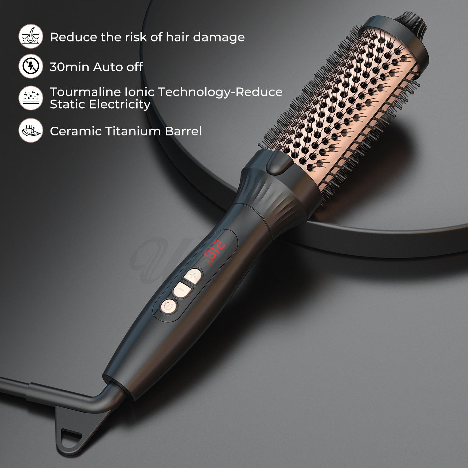 Electric Hot Hair Curling Iron Brush LCD Ceramic Salon Hair Straightener Comb 360 Rotating Wave Hair Thermal Round Brush