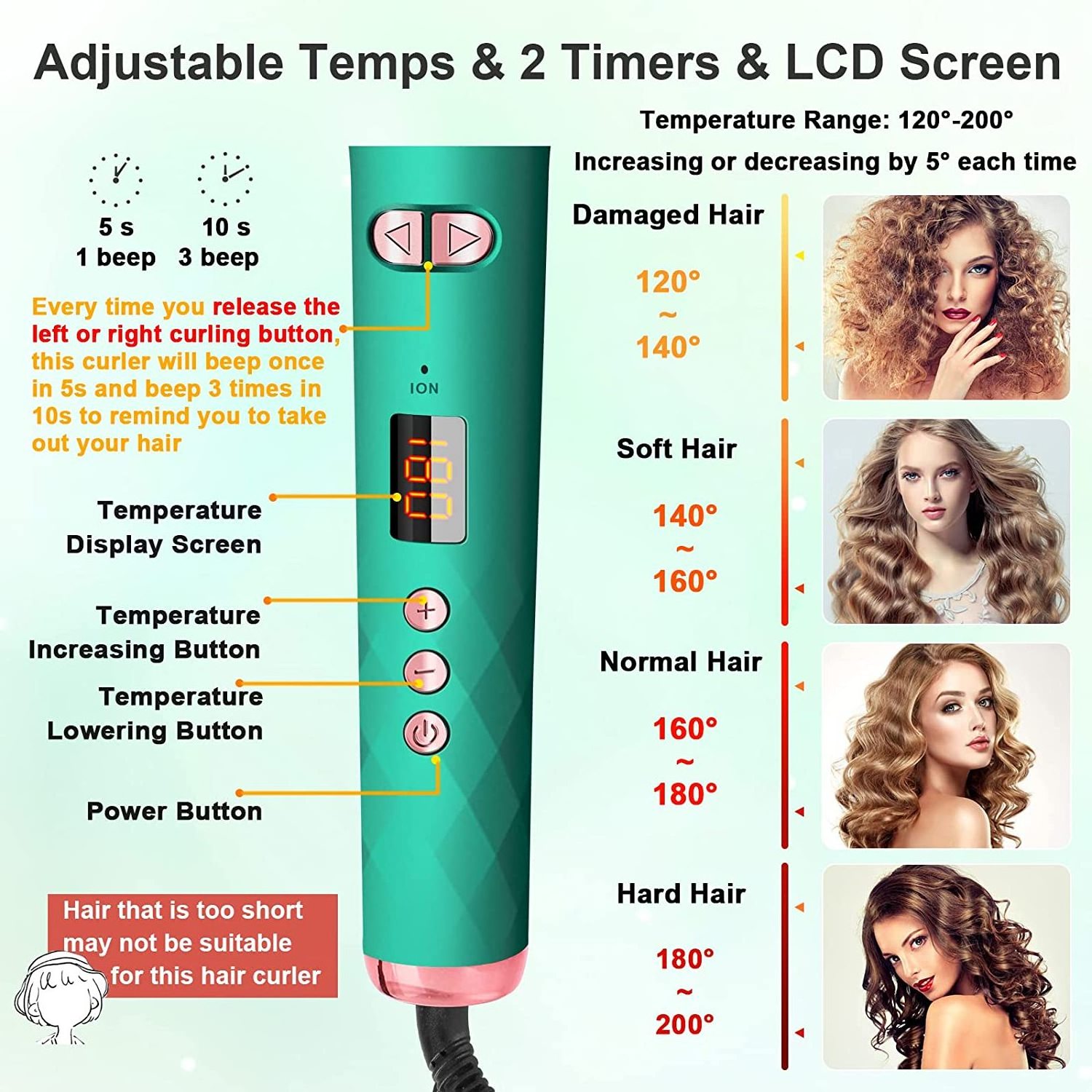 Electric Transparent Hair Curler Negative Ion Curling Iron Rotating Curler Irons with LCD Mini Automatic Curler Wands