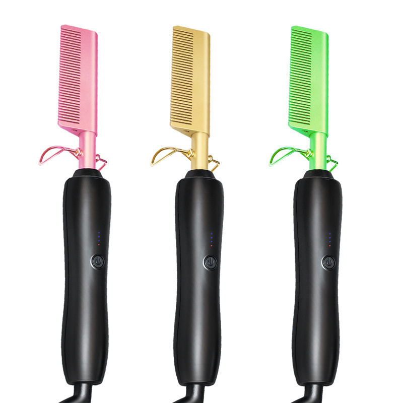 Portable Electric Hair Combs Ceramic LED Straightener And Curler 2 In 1 Professional Bling Crystal Rhinestone Hot Comb Hair