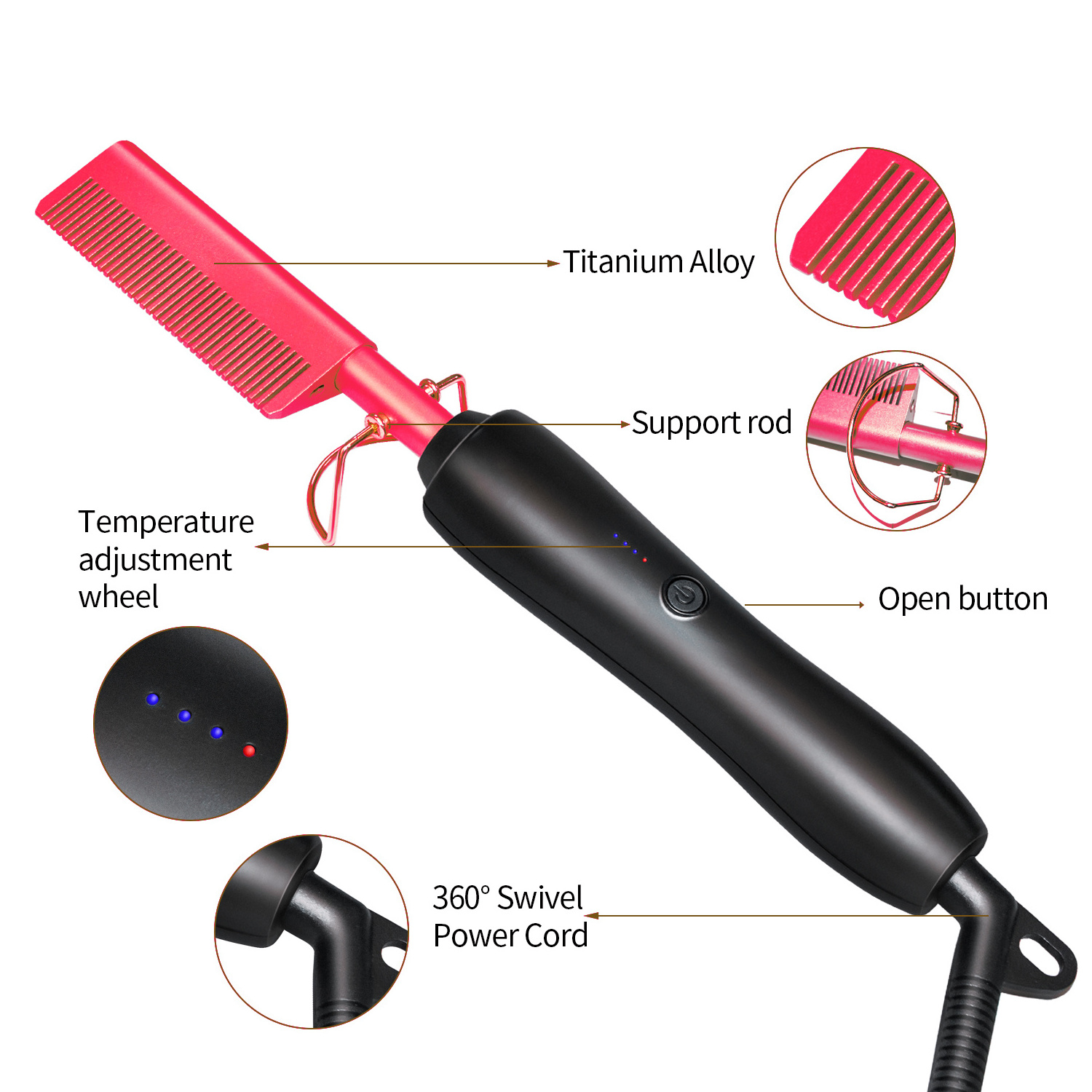 Portable Electric Hair Combs Ceramic LED Straightener And Curler 2 In 1 Professional Bling Crystal Rhinestone Hot Comb Hair