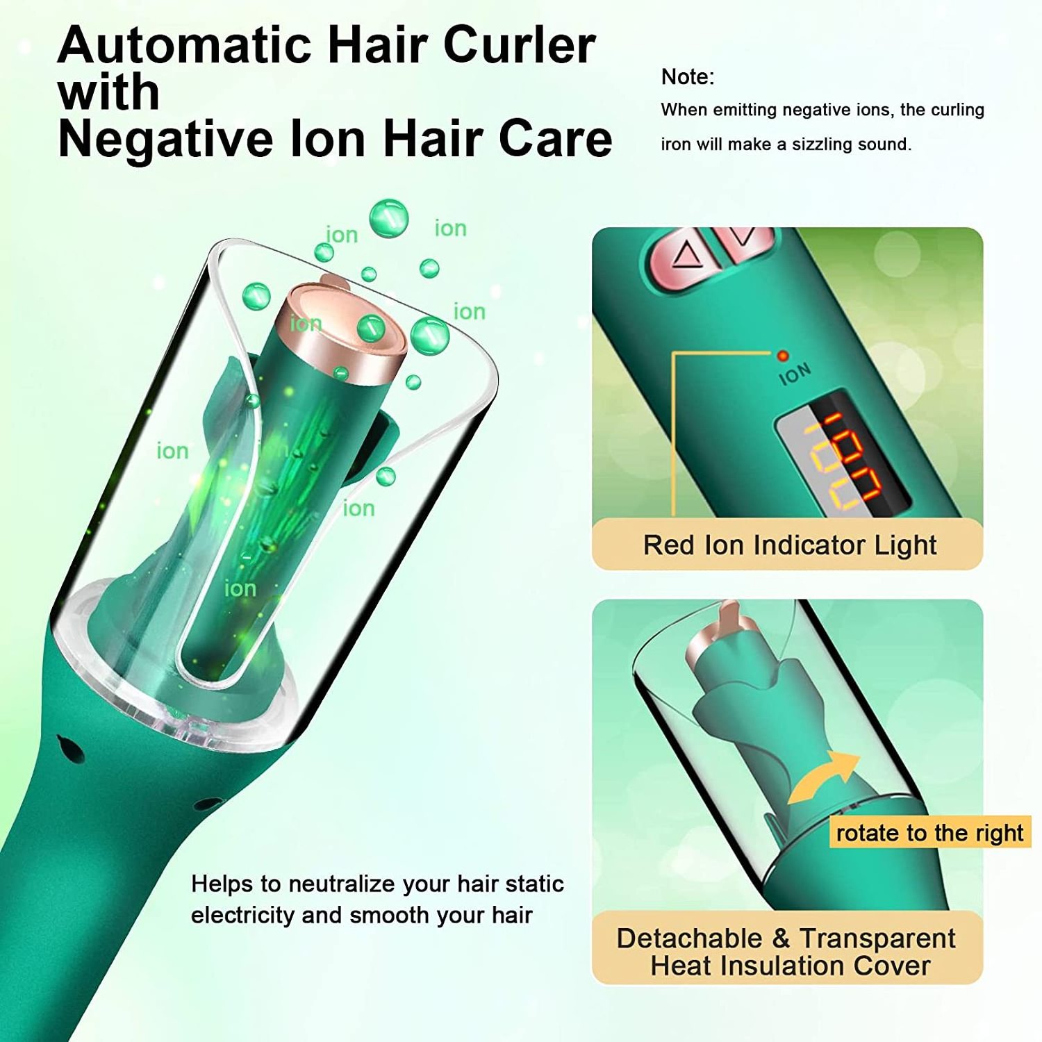 Electric Transparent Hair Curler Negative Ion Curling Iron Rotating Curler Irons with LCD Mini Automatic Curler Wands