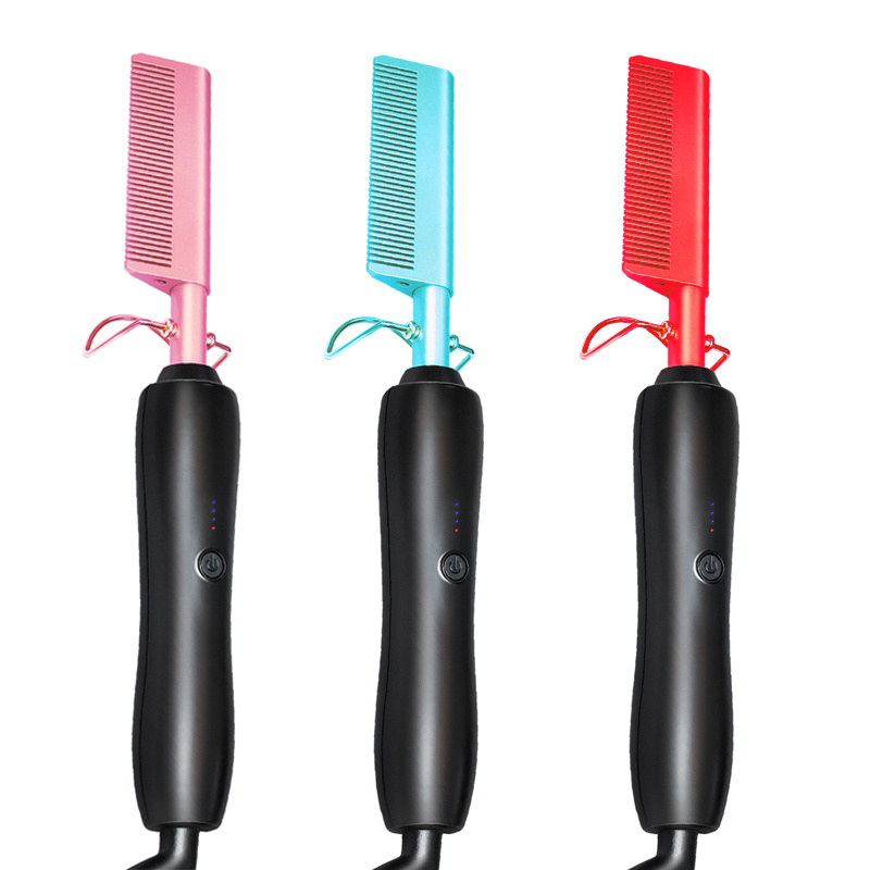 Portable Electric Hair Combs Ceramic LED Straightener And Curler 2 In 1 Professional Bling Crystal Rhinestone Hot Comb Hair