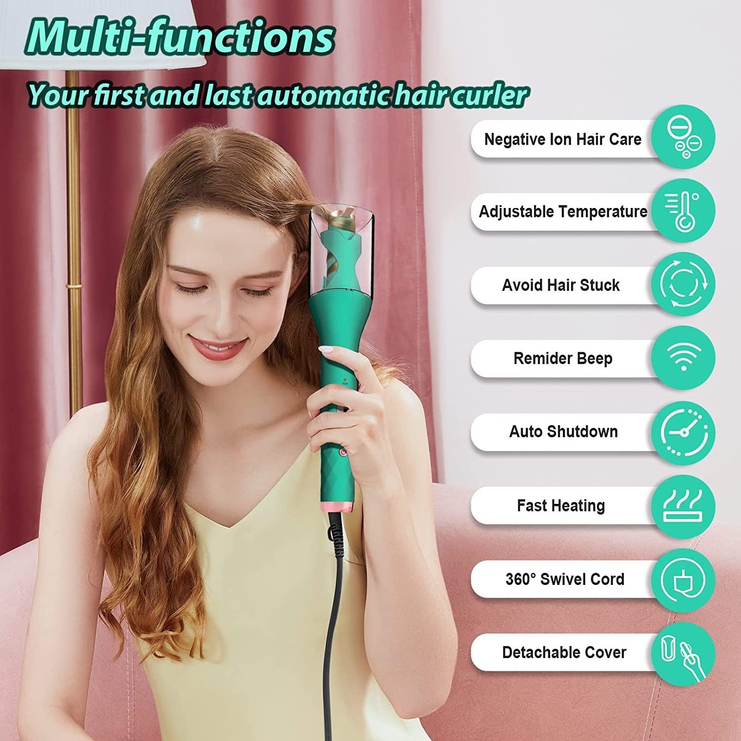 Electric Transparent Hair Curler Negative Ion Curling Iron Rotating Curler Irons with LCD Mini Automatic Curler Wands