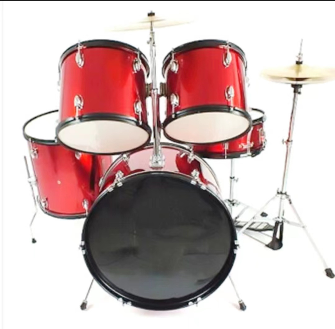 High Quality Drum Kit Musical Instrument Manufacturer Professional 5 Drums Set with Pedal Cymbals Stands Stool and Sticks