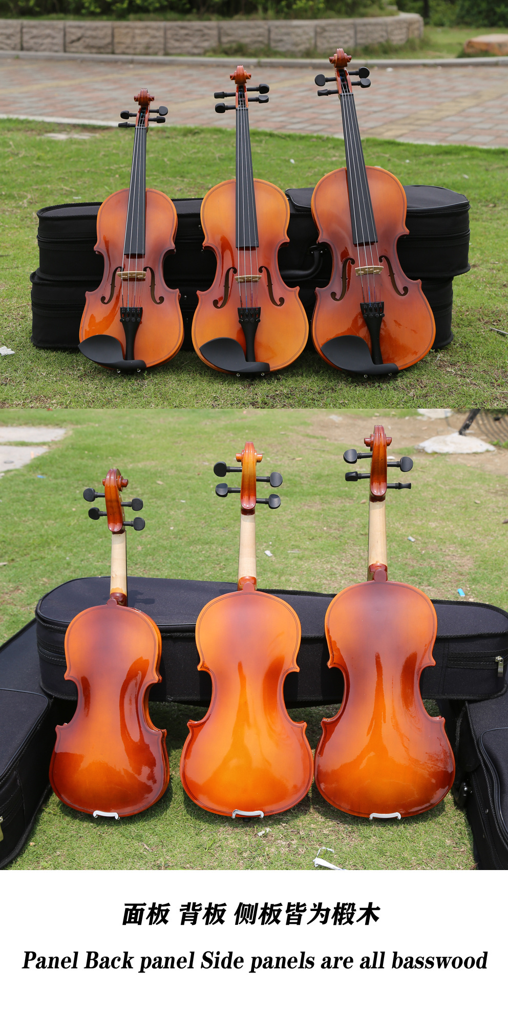 High Quality Handmade Professional Full Size 4/4 1/2 3/4 Violin Accept Custom Music Instrument Student Violin Made in China