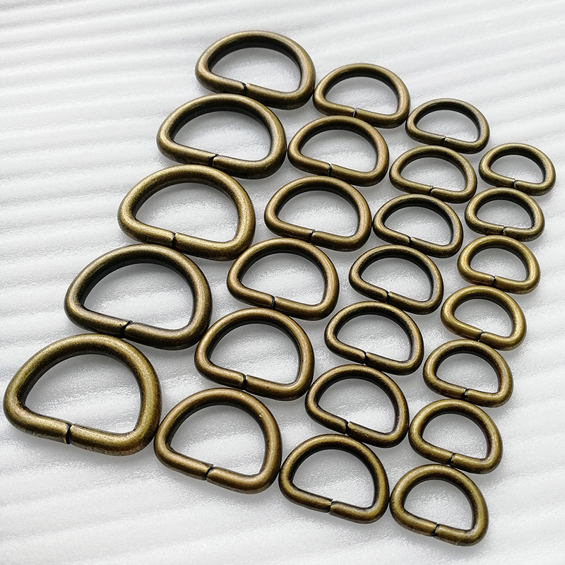 Bag Hardware Antique Brass Copper 13/16/20/26mm Welded Metal Buckles D Shape Ring for Belt Wallet