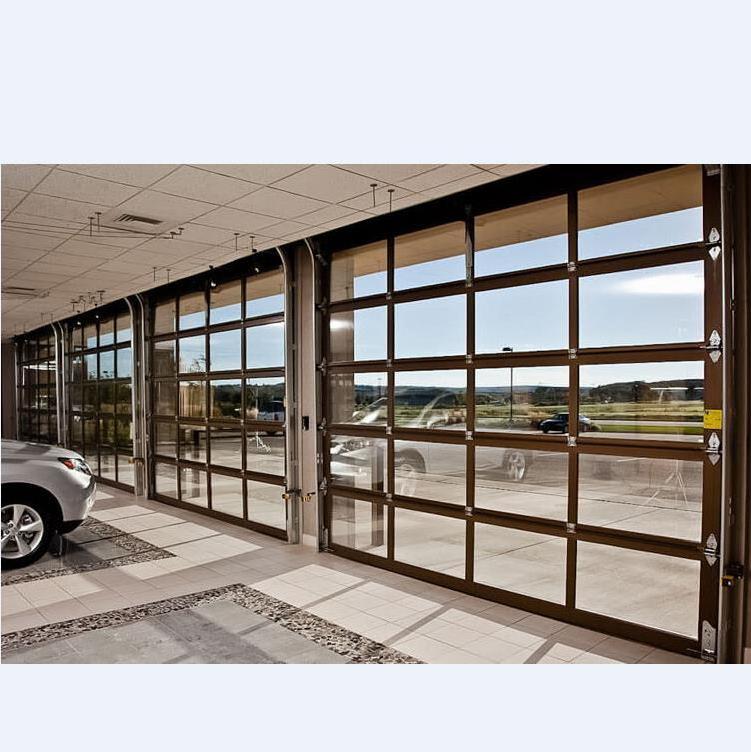 16x7 Chinese top manufacturer sectional overhead automatic frosted tempered aluminum full view plexiglass glass garage door