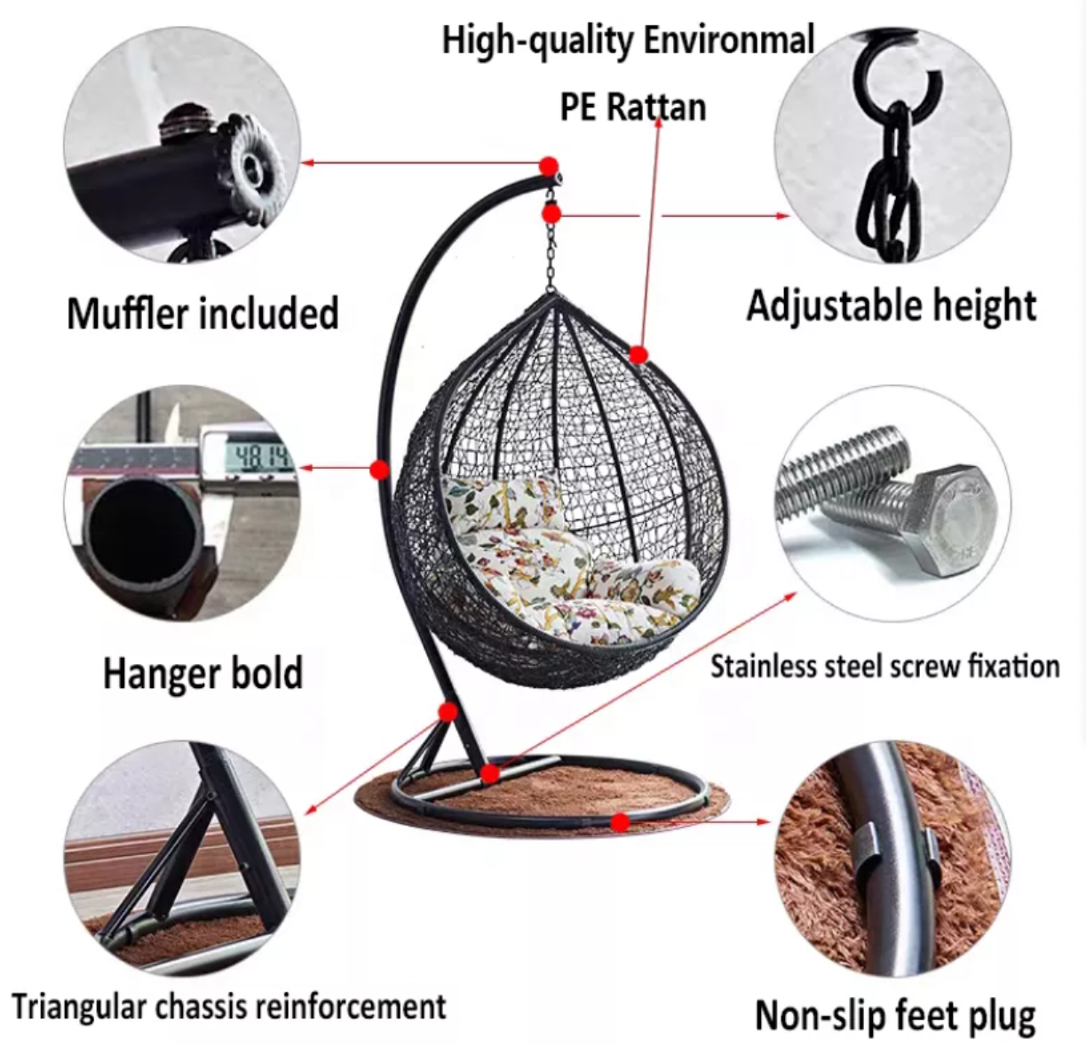 Furniture Manufacturer Egg Hanging Swing Chair Cheap Metal With Round Frame Garden Wicker Furniture