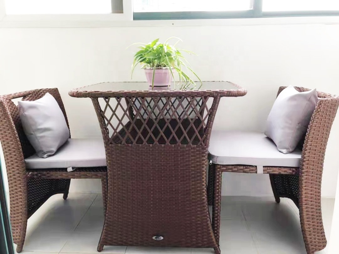 3-Piece Metal Frame Patio Conversation Set with Cushions Balcony Coffee Table Set