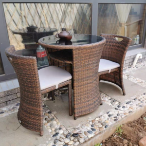 3-Piece Metal Frame Patio Conversation Set with Cushions Balcony Coffee Table Set