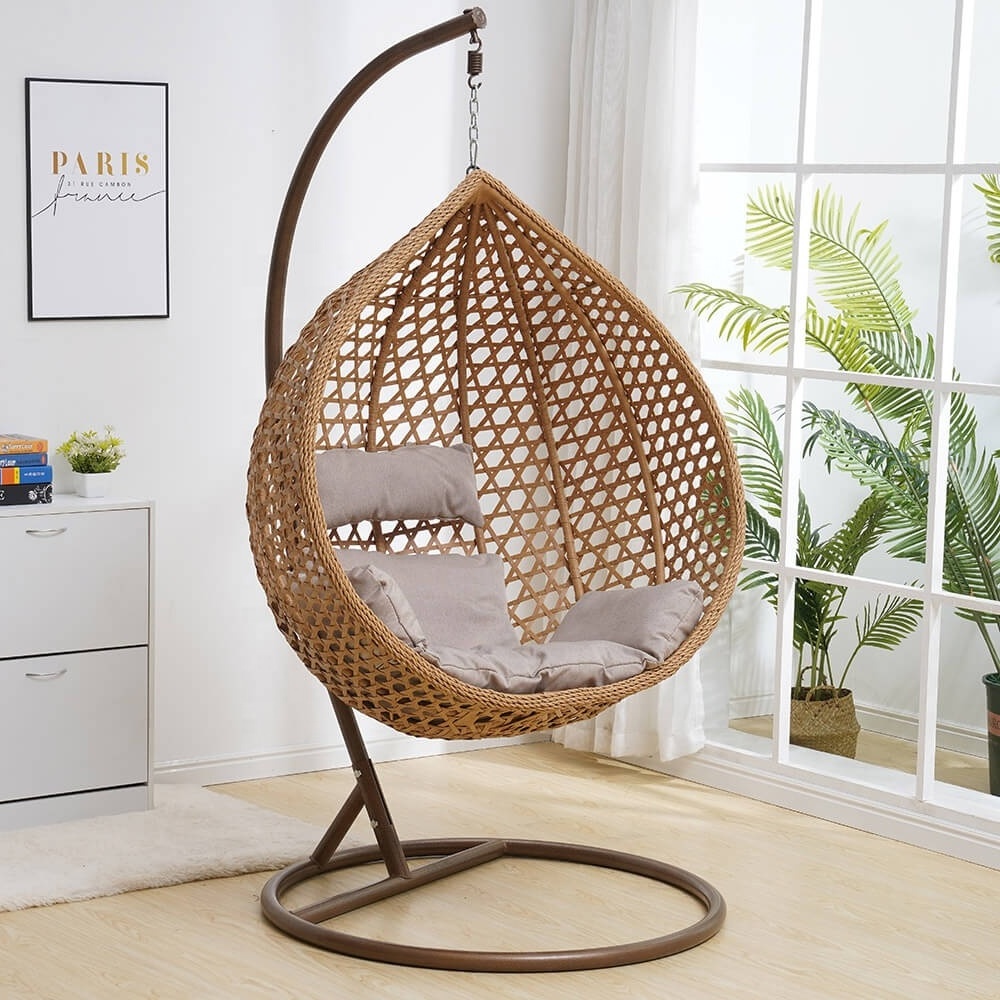 Hanging Chair With Round Frame Rattan Hanging Egg Garden Rattan Swing Chair