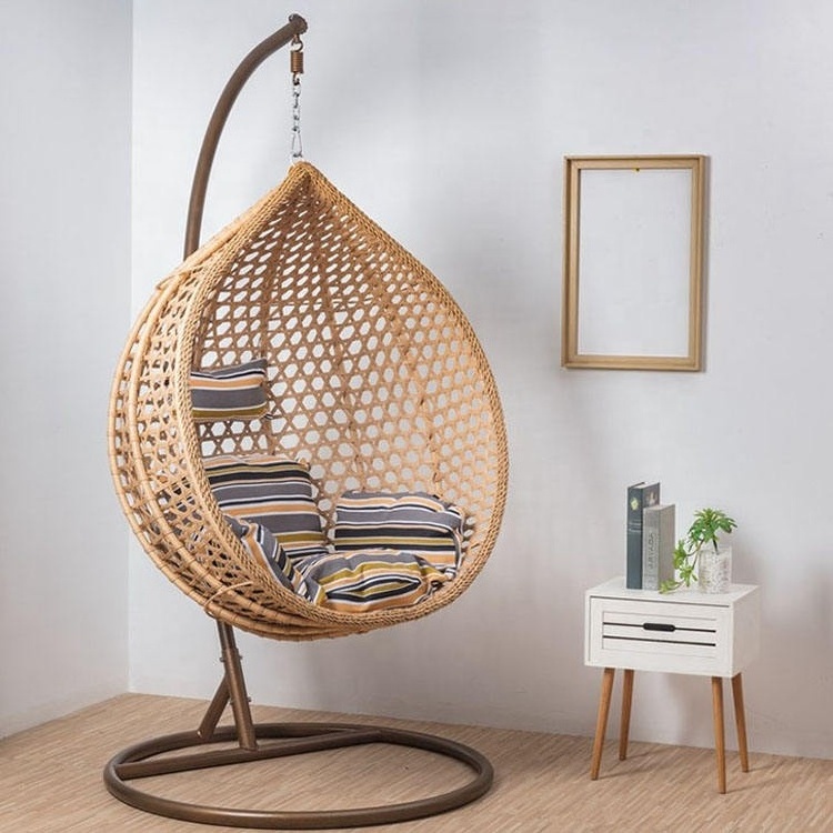 Wholesale Most Popular Single Seat Hanging Baskets Patio Hanging Rattan Swing Egg Chair With Stand