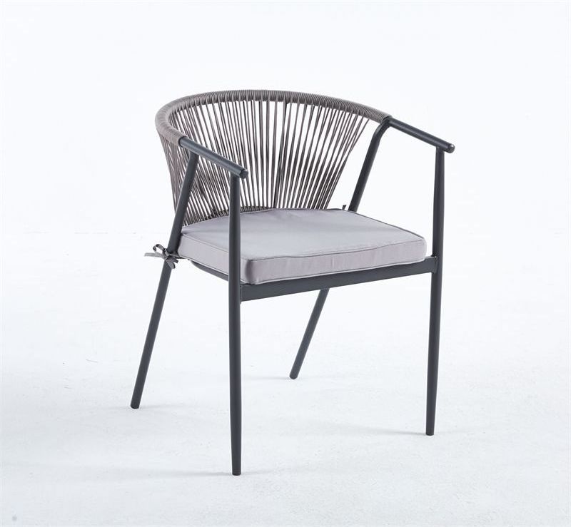 2023 hotsell woven rope outdoor stackable wholesale iron frame metal patio cafe garden dining chair with waterproof cushion