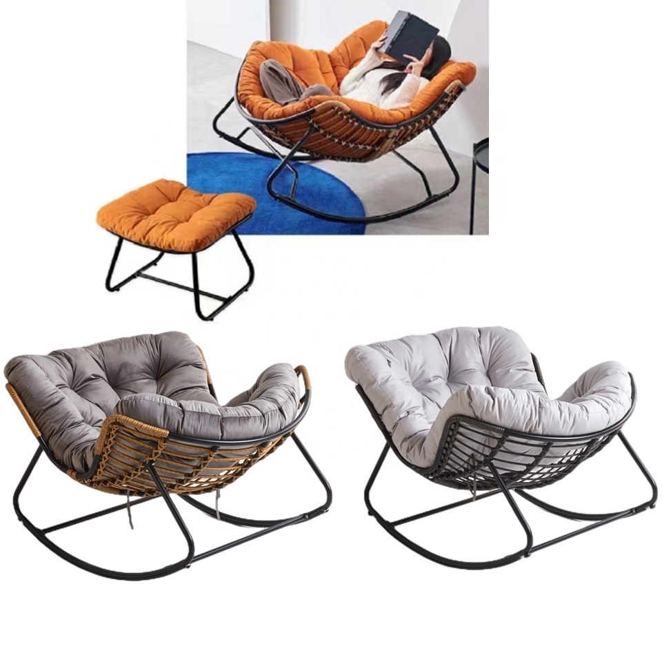 Popular Corner Sofa Sale Super Comfortable Indoor Loungers Rocking Chair With Footrest Ottoman Set