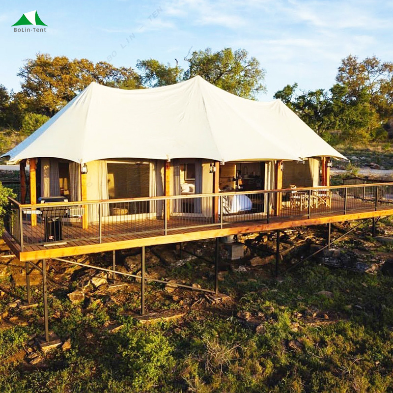 Bolin Manufacturer Heavy Duty Large Double-Peak Glamping Safari Tent Outdoor Hotel Tents With Luxury Decorations