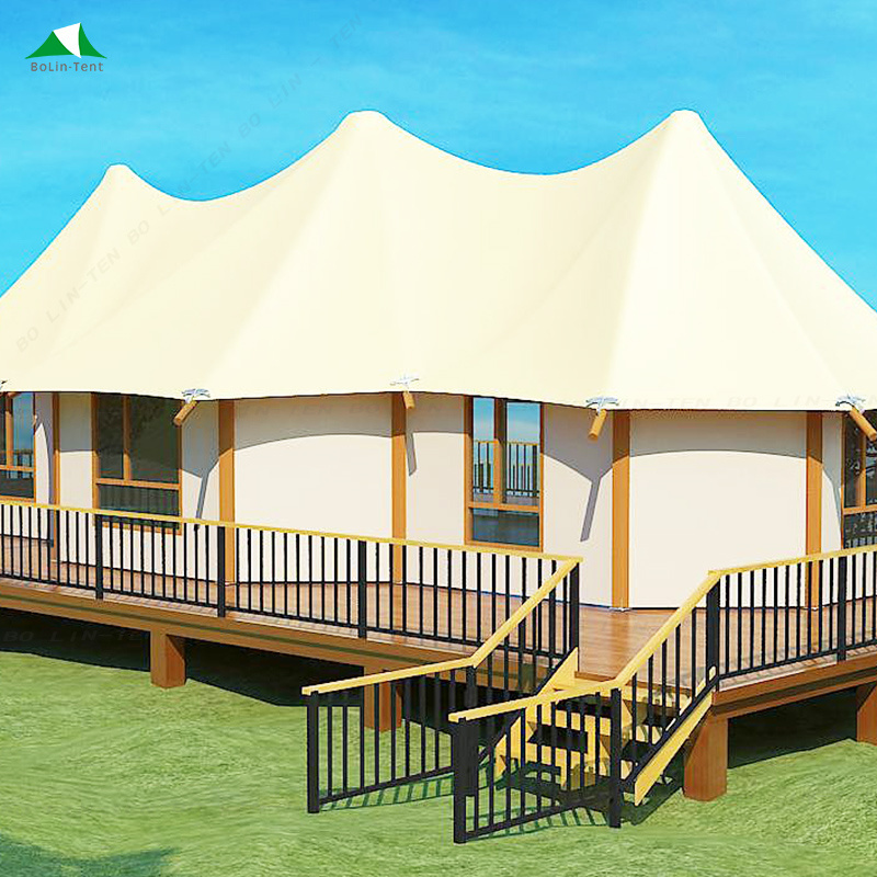 Bolin Manufacturer Heavy Duty Large Double-Peak Glamping Safari Tent Outdoor Hotel Tents With Luxury Decorations