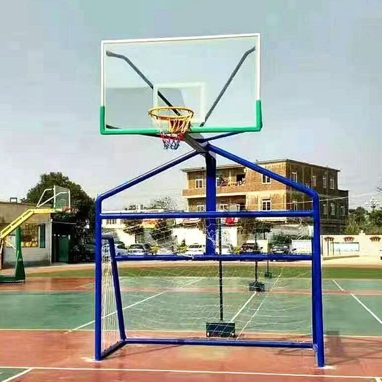 The school uses an all-in-one basketball stand and football gate