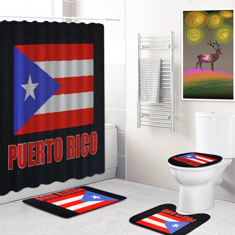 Custom Design Size 3D Digital Printing Puerto Rico Waterproof Bathroom Shower Curtain 4 Pieces Set