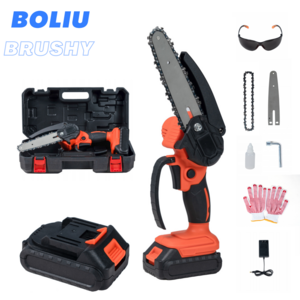 BOLIU Mini Industrial-Grade Cordless Electric Chain Saw 550W One-Hand Woodworking Garden Wood Cutter with 21V Lithium Battery