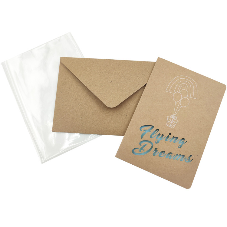 Custom Printing In Stock With Envelope Christmas Birthday Invitation Hollow Out Kraft Paper Greeting Card