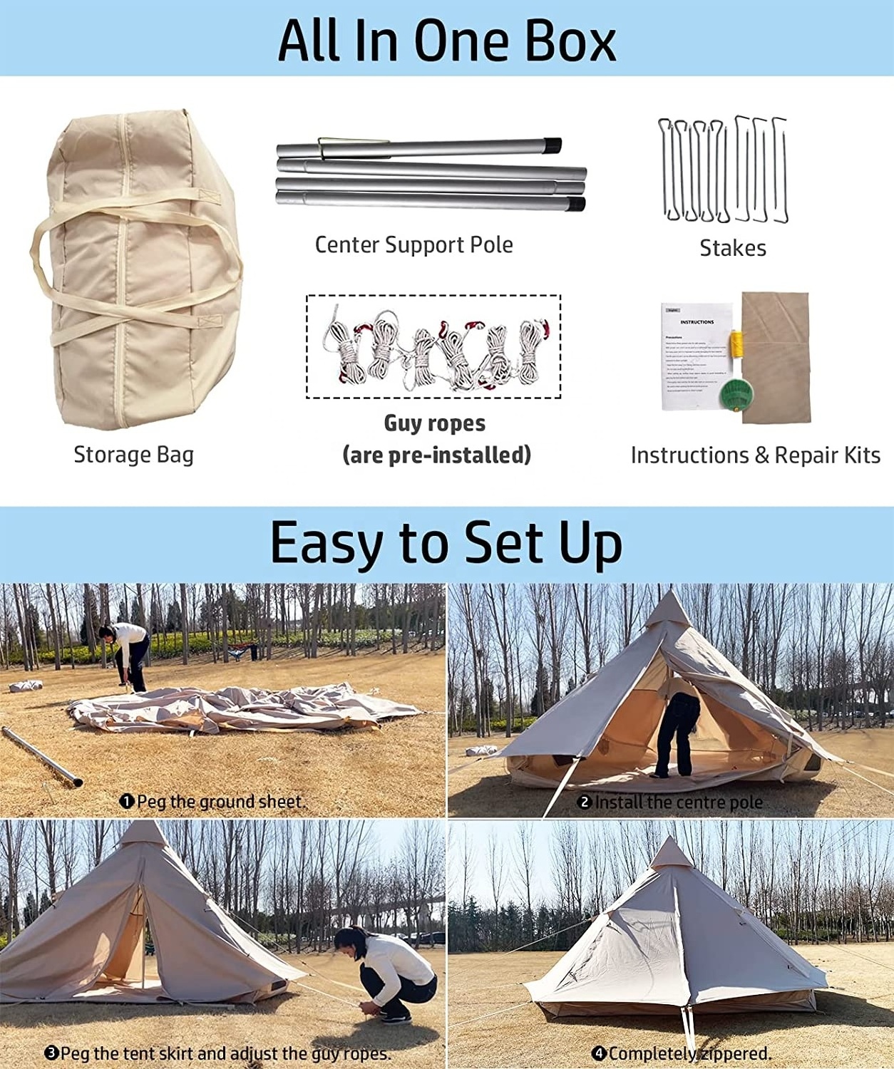 Cheap Factory Price Outdoor 4 Seasons Luxury Canvas Wall Glamping Tents 4M Winter Family Bell Camping Canopy Tents For Sale