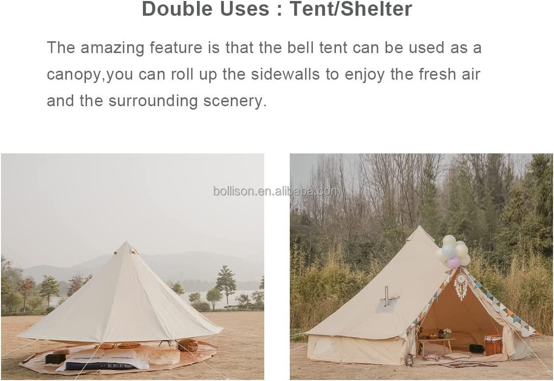 Cheap Factory Price Outdoor 4 Seasons Luxury Canvas Wall Glamping Tents 4M Winter Family Bell Camping Canopy Tents For Sale