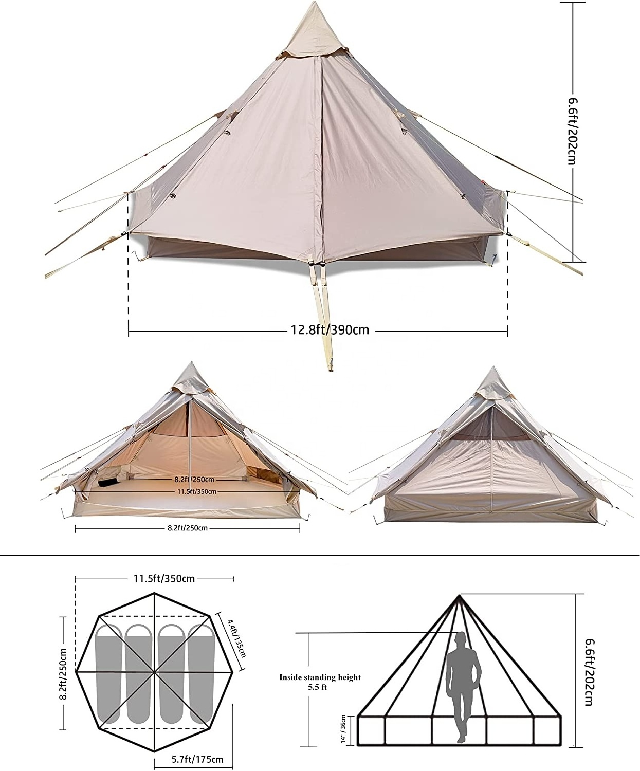 Cheap Factory Price Outdoor 4 Seasons Luxury Canvas Wall Glamping Tents 4M Winter Family Bell Camping Canopy Tents For Sale