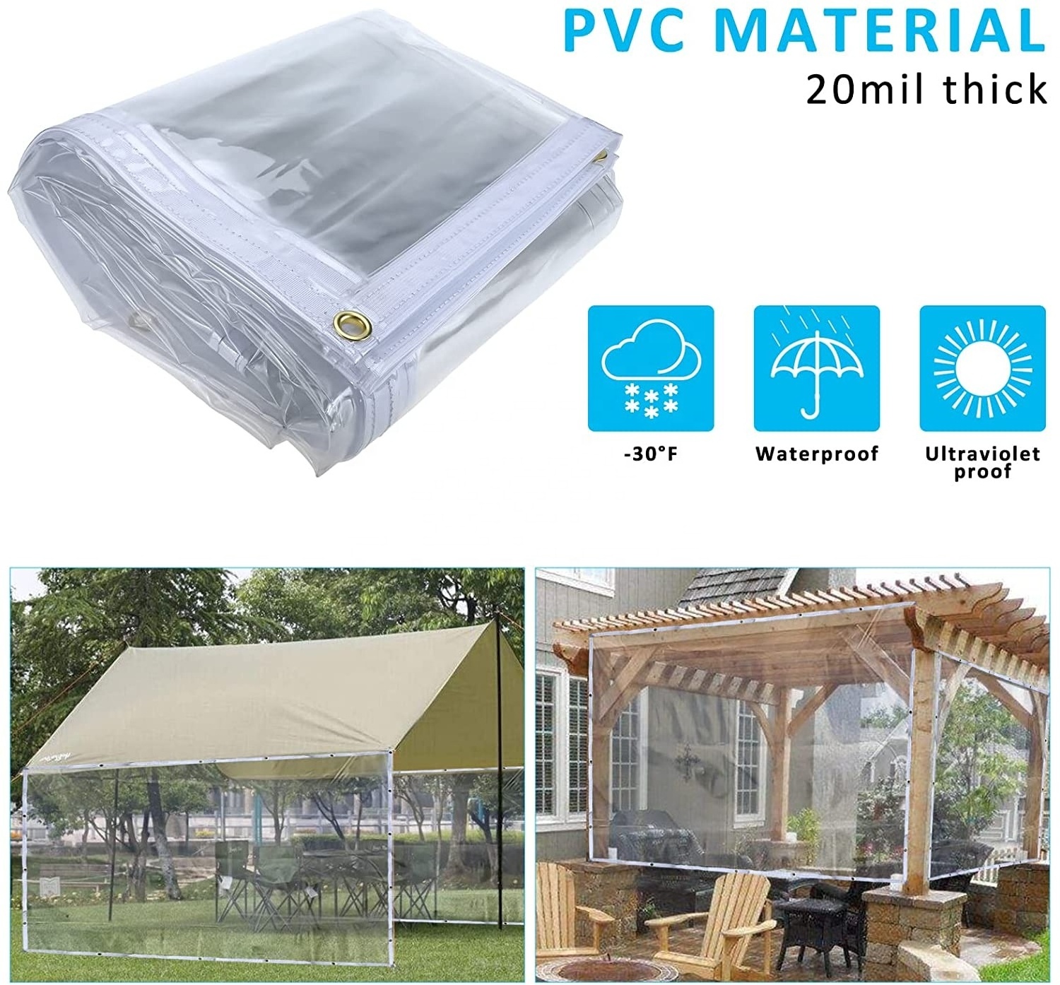 Custom Factory Hotsale 5'x7' Clear Vinyl PVC Tarp Waterproof Tarpaulin Transparent PVC Tarps Plastic Sheeting Window Sheets