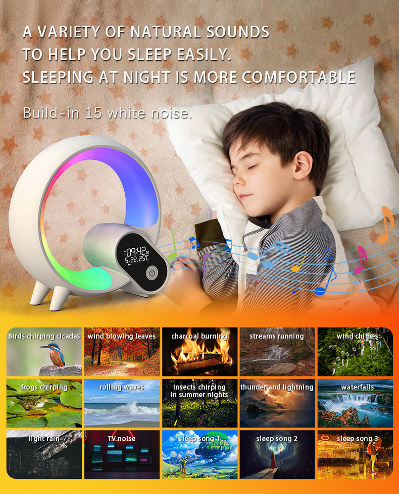 Smart wake up light sunrise alarm clock with white noise for kid bedside lamp alarm clock 16 color changing can be a night light