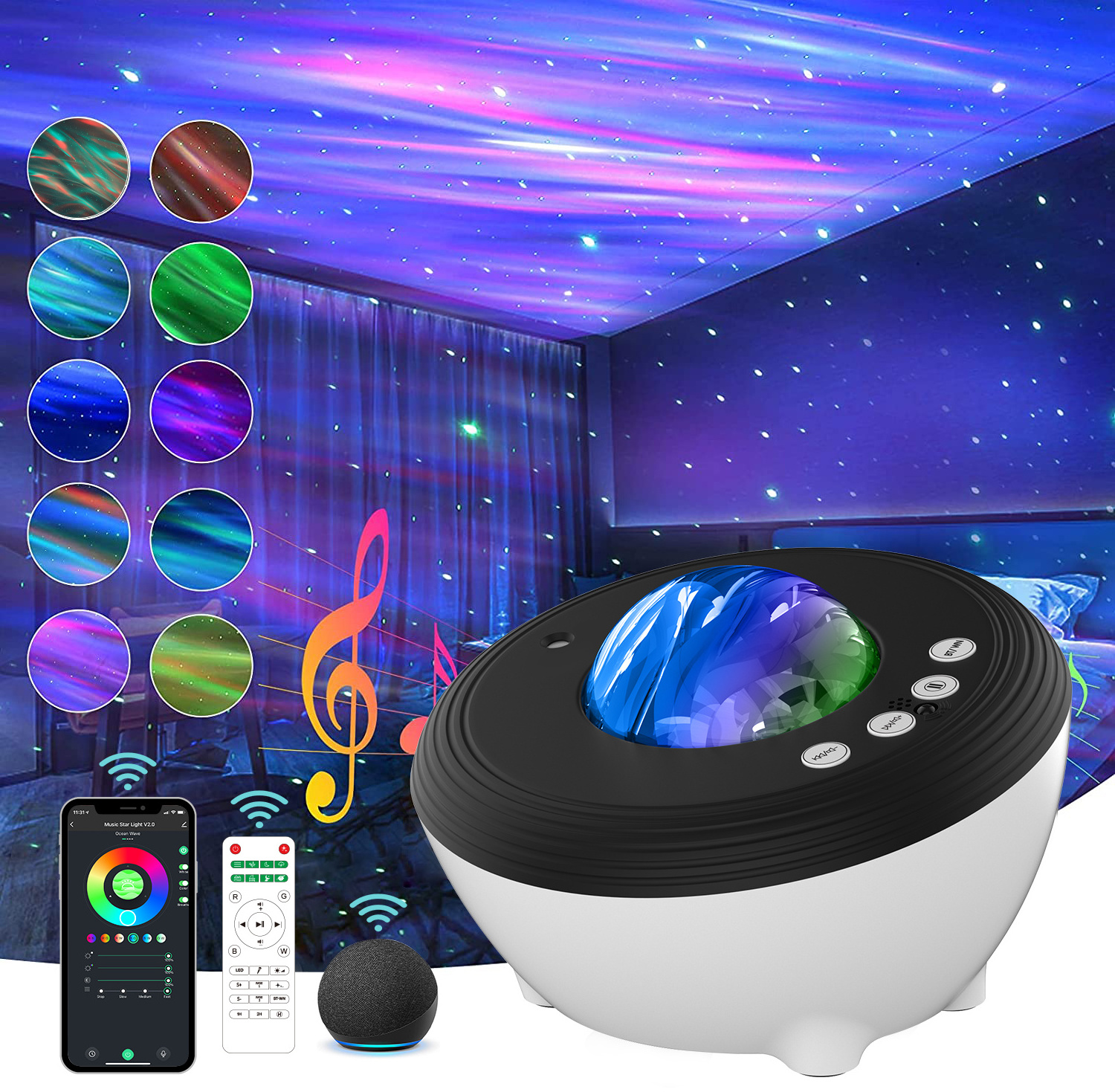 Smart Music aurora led Galaxy ocean starry sky northern star aurora night light projector for kids