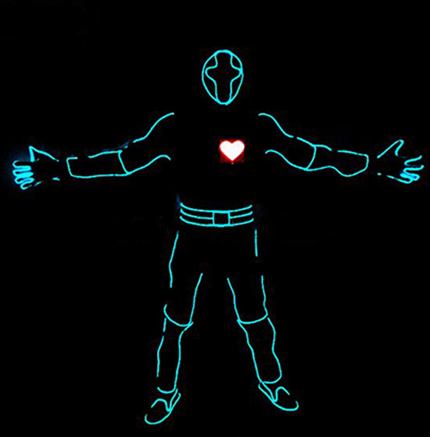 Luminescent Heart Man suit EL wire Glowing Gloves Clothes Dance wear led costume